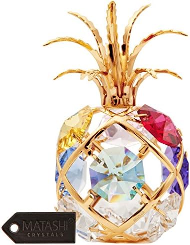 24K Gold Plated Mini Pineapple Ornament with Colored Crystals by Matashi
