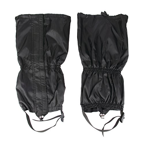 1 Pair Jet Black Unisex Double Sealed Velcro Zippered Closure TPU Strap Waterproof 400D Nylon Cloth Leg Gaiters Leggings Cover for Biking Boating Fishing Skiing Snowboarding Hiking Climbing Hunting