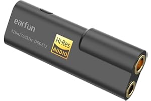 EarFun UA100 HiFi USB DAC Headphone Amplifier, ES9038Q2M DAC, Portable Audio Headphone Amp Adapter Supports 32bit/768kHz, Hi-Res Audio with 3.5mm/4.4mm Jack for Phone/Laptop/PC/Music Players