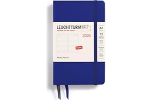 LEUCHTTURM1917 370783 Agenda semainier 2025 de poche, format A6, couverture rigide, 12 mois, ligné, encre en anglais