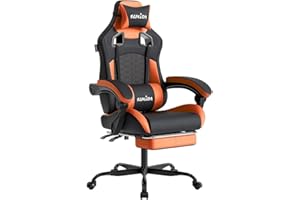 SUKIDA Ergonomiczne krzesło gamingowe z podnóżkiem, zagłówek do gier wyścigowych, krzesło gamingowe, regulowane krzesło komputerowe, regulacja wysokości, podparcie okolic lędźwiowych do domowego biura