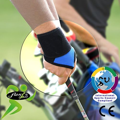 Wrist brace wrap (BLUE x1) non-splinted flexible support for golfers, racket sports and daily activities. NON-SWEAT, NO-RASH. NON-NEOPRENE/LATEX-FREE. By 4Dflexisport.