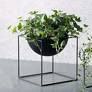 Suhail Craft Metal Modern Planters with Stand, Black, Standard( Set of 2 )