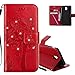Produktbild COTDINFOR Samsung J5 2017EU Version Hülle für Mädchen Elegant Retro Premium PU Lederhülle Tasche Standfunktion Schutz Etui für Samsung Galaxy J5 Pro 2017 / J530 Red Wishing Tree with Diamond KT.