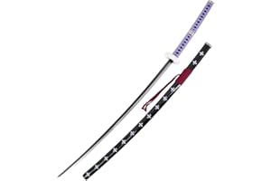 AMONT Dekoratives Katana S5042 von Trafalgar Law aus One Piece, inoffizielle Replik, 140 cm Schwarze Stahlklinge mit satiniertem Schnitt, lila Kordelgriff und mit Samt bezogene Tsuba, inklusive Ständer.