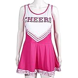 Rosa Cheerleader Kostuem Uniform Cheerleading Cheer Leader mit Pompom Minirock GOGO Damen Maedchen Karneval Fasching - 5