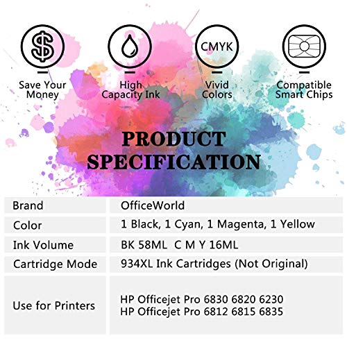 OfficeWorld Reemplazo para HP 934XL 935XL Cartuchos de tinta con las ltimas fichas Alta Capacidad para HP Officejet Pro 6830 6820 6230 6812 6815 6835 Impresora 1 Negro 1 Cian 1 Magenta 1 Amarillo OfficeWorld Reemplazo para HP 934XL 935XL Cartuchos de tinta con las ltimas fichas Alta Capacidad para HP Officejet Pro 6830 6820 6230 6812 6815 6835 Impresora 1 Negro 1 Cian 1 Magenta 1 Amarillo