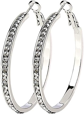 40mm Diamante Cubic Zirconia Hypoallergenic Womens Hoop Earrings Gold (Silver 40mm)