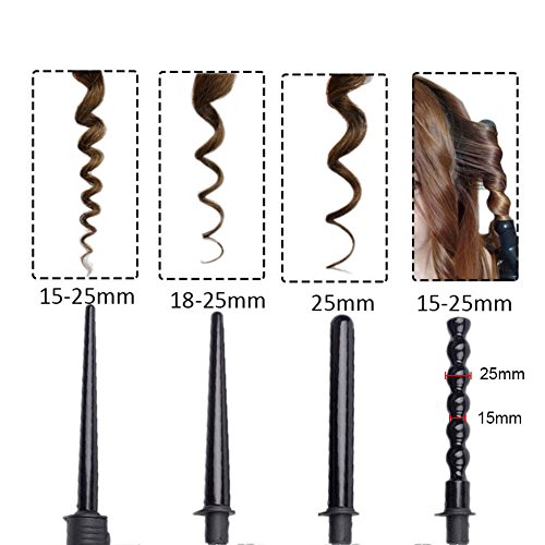 CkeyiN ®4 in 1 Multifunktions Austauschbare Lockenwickler-Set, Keramik Turmalin Spirale Lockenwickler Konische Curling Eisenstab , digitale LCD-Anzeige Temperaturregelung - 3