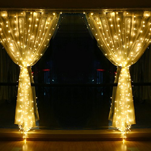 Vorhänge beleuchtet KingTop Lichterkette 3 m * 3 M 304 LEDs 8 Modi Licht-Vorhang Icicle für Dekoration Innen, Außen, Schlafzimmer, Hochzeit, Weihnachten, Abend, Party [Energieeffizienzklasse A +] Warmweiß - 5
