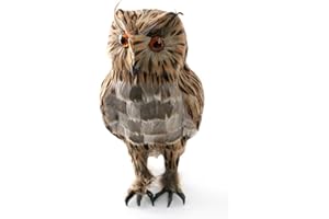 Tenlacum finto gufo artificiale piumato uccello realistico giardino casa ornamento (marrone #1)