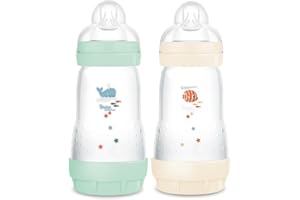 MAM Biberon Easy Start/Anti-Colique "Classique" - 260ml - Menthe + Coton - Tétine Débit 2 - X2