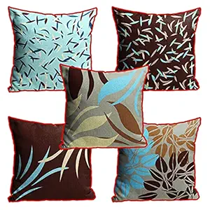 DreamVio Jute Fabric Printed Decorative Throw/Pillow Covers, Cushion Covers for Living Room, Bed Room, Sofa,Chairs Pack/Set of 5 Multi Flowers (Multicolour, Size 16 x 16 Inches) Style 24