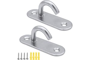 JaneYi (2 Pack) Stainless Steel 304 Ceiling Hooks M8 Heavy Duty Oval Open Hooks Pad Eye Plate Anchor Screw Wall Mount Hook for Hammock Swing Chair Yoga Mosquito Net Boat Rigging Marine Deck Hardware