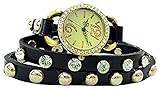 Damen-Uhr-Armbanduhr-Wickel-Armband-Uhr-Strass und Nieten SCHWARZ U65-4