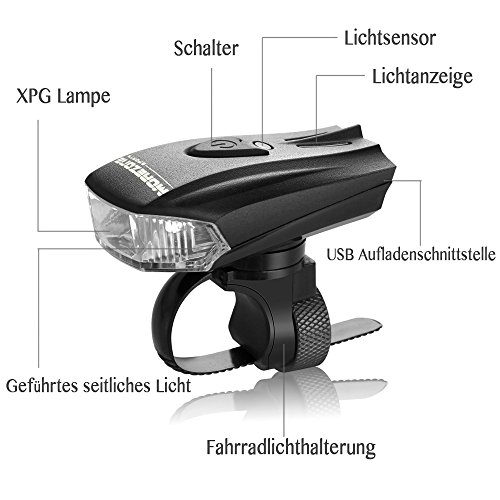 MOREZONE Smart Fahrradlicht Fahradbeleuchtung Set USB Wiederaufladbare LED Fahrradlampen Frontlicht Rücklicht Super hell Fahrradlichter Wasserdicht für Sicheres Radfahren Taschenlampe - 2