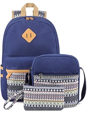 Plambag Leichte Segeltuch Rucksack Set 3 Pcs, Schulrucksack + Schultertasche + Mäppchen