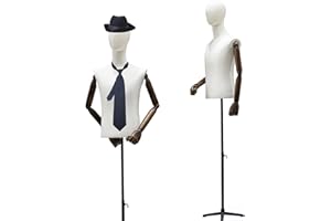 ZOUXIKOU Male Mannequin Torso with Head, Dress Form Male 53"~76" Height Adjustable Body with Tripod Metal Stand, Sewing Mens Mannequin with Detachable Flexible Solid Wood for Store Display (Retro Black)