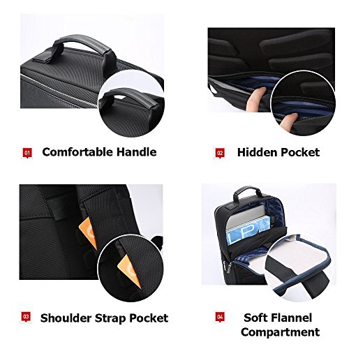 BOPAI Leder Rucksack für Herren 15.6 Zoll Laptop Rucksack Schulrucksack Jungen Wasserdicht Rucksack Schwarz - 3