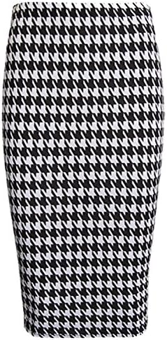 Baleza Womens Ladies Bodycon Animal Cross Skull Wow Print Pencil Skirt Midi Calf Length Normal and Plus Sizes (8-26) (XL/XXL-UK(20-22), Dog Tooth)