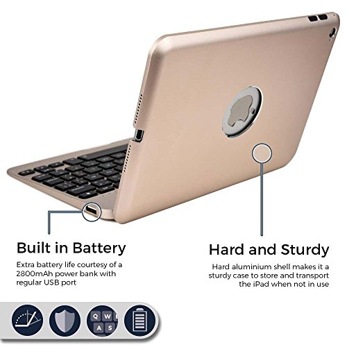 iPad Mini 4 Tastatur Fall Gold, dingrich Ultra Slim Premium Aluminium drahtloser Bluetooth Tastatur Schutzhülle Ständer Cover Hartschale Kunststoff Flio Cover porfolio Displayschutzfolie Fall Laptop Stilvolle QWERTY Tastatur Hülle für Apple iPad Mini 4 Tablet + Displayschutzfolie + Stylus - 4