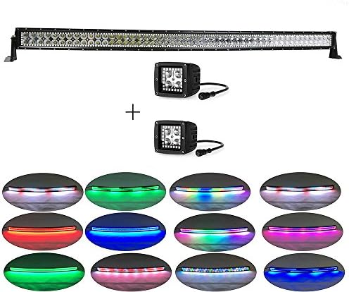 Colorbarz® 288Watts 50inch Curved Chasing Led light bar Halo+ 2 pcs Led work light ,Light Bar Combo Work Light Driving Lights Fog Lamp Offroad Lighting for SUV Ute ATV Truck 4x4 Boat,1 Year Warranty