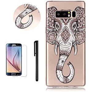 Handyhülle für Samsung Galaxy Note 8, Schutzhülle Silikon für Samsung Galaxy Note 8, Ultra Dünn Case für Samsung Galaxy Note 8 Hülle Transparent Silikon TPU Kristall Klar Etui Tasche Cover mit Muster Flexibel Hülle Bunt Kreative Design Bumper Schale Ultra Slim Case Handy Schutz Hüllen Durchsichtig Weiches Leicht Kratzfest Gummi Stoßfest, Hancda Soft Handytasche Silikonhülle für Samsung Galaxy Note 8 + Schutzfolie + Schwarz Stift Stylus - Tier