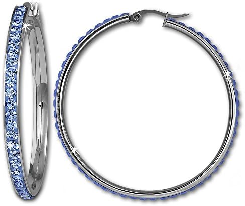 Amello Stainless Steel earring hoops round with Swarovski Elements light blue - diameter 50mm - Woman earrings - Stainless Steel creole ESOS05H