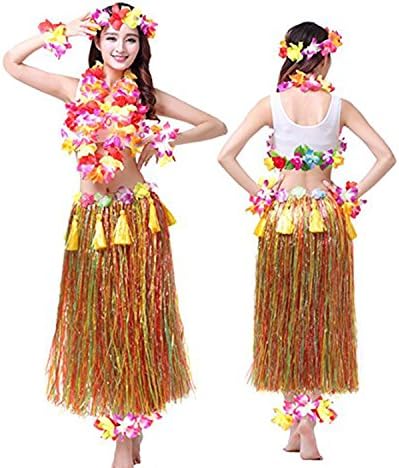 dingnengshop Grass Skirts Adult Hawaiian Hula Dance Costume Cosplay Dress Skirt Garland For Adult