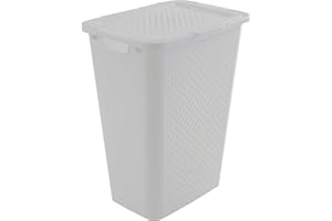 SUNDIS Pixel, panier à linge 50l, avec couvercle, en plastique recyclé, blanc cassé, 2 poignées latérales et 1 poignée au-dessous, aération sur les 4 côtés
