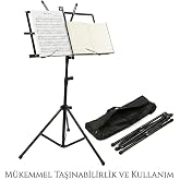 Katlanabilir Nota Sehpası Taşıma &Ccedil;antalı, Ayarlanabilir Metal, Siyah | Taşınabilir Tasarım, Taşıma &Ccedil;antası Dahil, Metal Yapı,