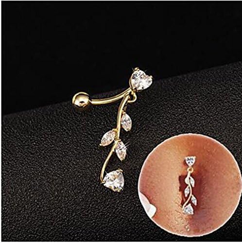 TT&amp;SHOUSHI Fashion Stainless Steel Zircon Tree Leaf Navel Belly Button Ring Dancing Body Jewelry Piercing