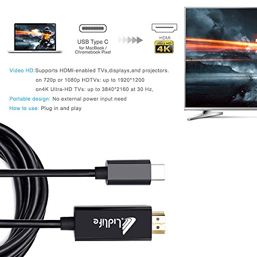 Adattatore da USB-C a HDMI, Lidlife 1080P USB 3.1 Tipo C (compatibile con USB-C e Thunderbolt 3 porte) a HDMI Supporta adattatore HDTV HHD da 4 kHz Cavo da 1,8 m con custodia in alluminio per nuovo MacBook Google Chromebook Pixel