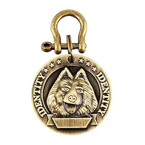 SRI Round Shape Print Tag Cum Collar Charm for Dog and Puppy (Antique Golden), Antique -Golden, Medium, 500 g