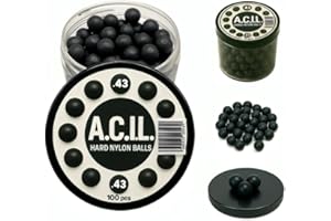 A.C.I.L. Hard Nylon Balls in .43 Caliber - 100 Pack - Precision Solid Rounds for Home Defense Training, Marker Pistols, Durable y Reutilizable, High Impact Ammo for RAM Guns