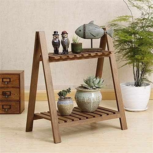 GYAO Plant Stand Simple Double Solid Wood Flower Stand Multi-layer Wooden Wooden Flower Pot Rack Antique White Ladder Folding Balcony, Size: 33x42x35cm (Color : Brown)