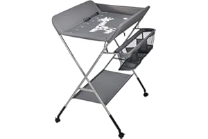 RELOVE Wickeltisch faltbar, mit Aufbewahrungskorb an der Seite, Struktur aus Eisen, max. Belastung 25 kg, für Neugeborene, ergonomisches Design, Wickeltisch, faltbar und tragbar – 80 x 65 x 99 cm