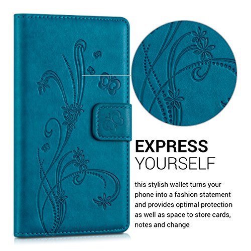 kwmobile Funda para Sony Xperia M4 Aqua - Wallet Case Plegable de Cuero sint  tico - Cover con Tapa Tarjetero y Soporte Dise  o Zarcillos y Mariposas en Azul Oscuro