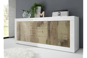Web Convenienza Madia con 2 Ante e 3 Cassetti Made in Italy – Credenza Contenitore Collezione Basic per Soggiorno Cucina Ingresso Sala da Pranzo Mobile Design moderno originale Bianco e Pero