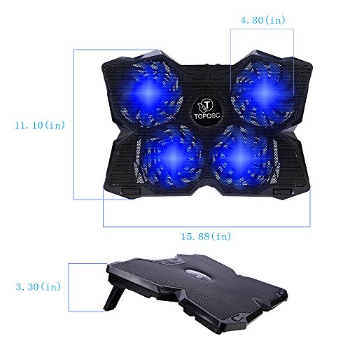 TOPQSC Laptop Kühler 15.6-17 Zoll Notebook Cooling- Pad Notebook Cooler 4 X Lüfter , 2 X USB mit 4 blauen LED-Lüfter - 4