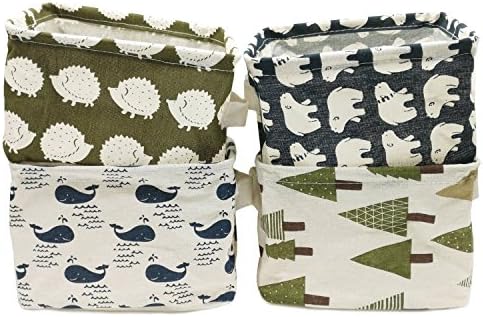 Ailina Small Baby Linen Storage Organizer Sets Single Layer Water-Proof Fabric Storage Basket Organiser with 2 Handles on Both Sides 20.5x17x15cm -Sets of 4(Polar bear+Hedgehog+Whale+Forest) (Animals)