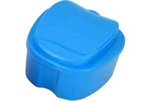 WATAWATA Denture Box Retainer Case Denture Storage Bath Box Denture Holder Box Cleaning Box Lightweight and Portable Cleaning Box with Filter (M, Blue)