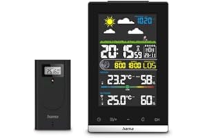 Hama Jamaica stacja pogody termometr higrometr barometr (prognoza pogody, ciśnienie atmosferyczne, alarm mrozowy, wschód i zachód słońca, wyświetlacz VA, zegar DCF, budzik, ekologiczne opakowanie FSC)