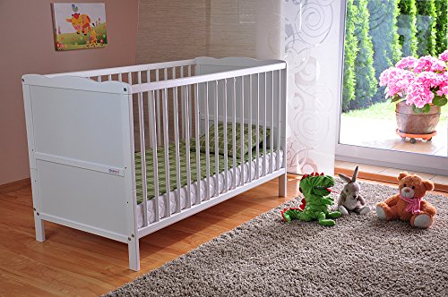 FREE UK Delivery ✔ White Solid Wood Baby Cot Bed & Deluxe Foam Mattress Converts into a Junior Bed ✔ 3 Position ✔ water repellent mattress liner