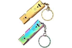 DREAM HORSEX 2 Fischi di Emergenza Metallo Fischietto di Sopravvivenza con Cordino Doppio Tubo Portachiavi,da Usare Come Portachiavi per Campeggio/Escursioni/Sport, Feste, addestramento(Rame, Multicolore)