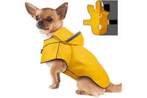 AYASEEN Small Dog Raincoats Waterproof, Soft Lightweight Dog Raincoat with Adjustable Drawstring/Reflective Strip/Leash Hole, Hooded Reflective Waterproof Coat for Dogs Walking, Yellow Rain Coat - S