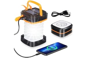 Grezea Led Camping Lanterns for Emergency Lighting, Solar and USB Rechargeable Collapsible Flashlight for Outdoor Hiking Tent Garden (Orange)