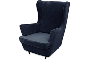 LIFEDX Ohrensessel Überzug Samt Sesselbezug Ohrensessel 2 Teilig,Sessel-Überwürfe Ohrensessel Überzug,Sesselhusse Elastisch Stretch Husse Tiger Stuhlbezug mit Armlehne Hohe Rückenlehne-Navy Blue