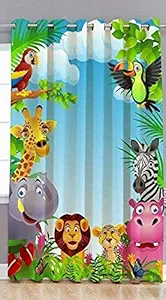 Harney Polyester 3D Digital Kids Cartoon Animals Printed 4 x 5 Feet Window Curtain for Kids Room Use Multicolour(hkid05)
