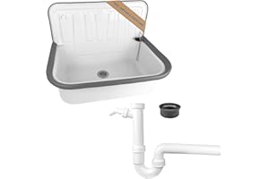 kör4u Komplettset Ausgussbecken weiß 50cm, aus robustem Stahl, inkl. Abflussstopfen, Kunststoff Siphon weiß 1 1/2 Zoll x 40mm, Gumminippel DN 40/50